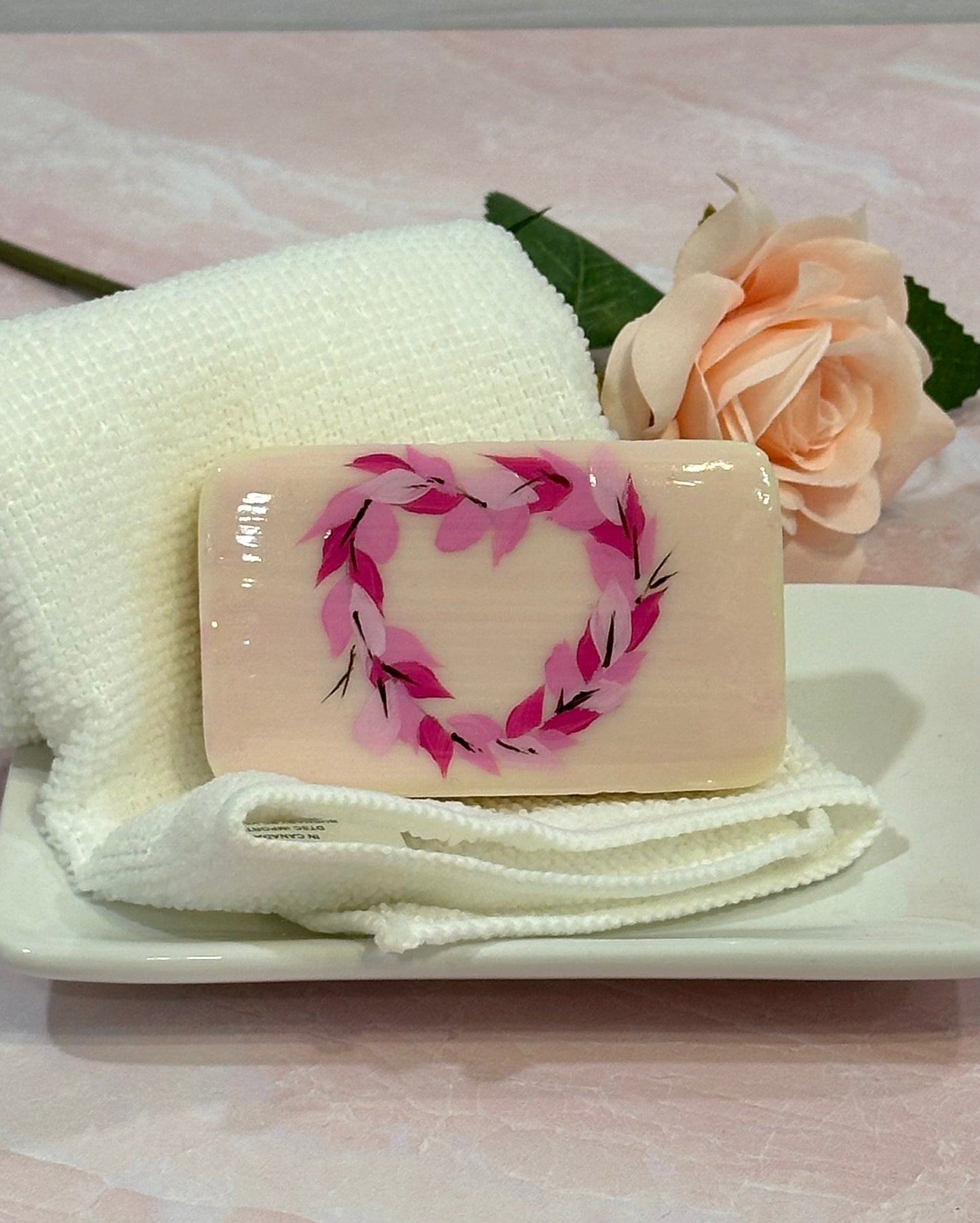 Pink Petal Wreath Hand Painted Valentine Soap